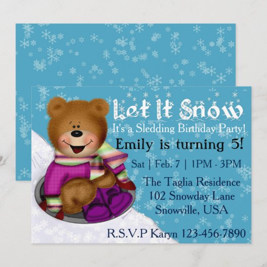 sleeën verjaardagsfeestuitnodiging kaart (Voorkant / Achterkant)