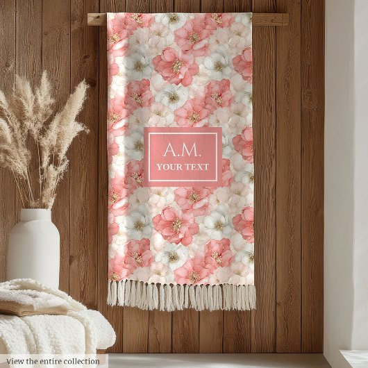 Sleek Alcohol Ink Blush and Gold Trendy Monogram Fleece Deken