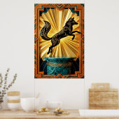Sleek Art Deco Panther Silhouette Black Gold Poster (Keuken)