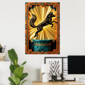 Sleek Art Deco Panther Silhouette Black Gold Poster (Thuiskantoor)