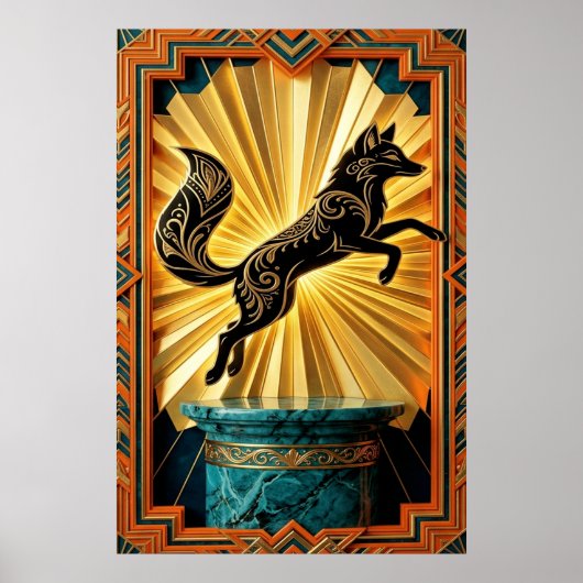 Sleek Art Deco Panther Silhouette Black Gold Poster (Voorkant)
