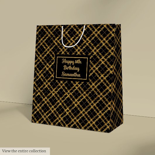 Sleek Black Gold 50th Birthday Gift Bag Idea Medium Cadeauzakje