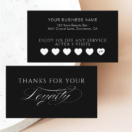 Sleek Black Modern Hearts Customer Loyalty Cards