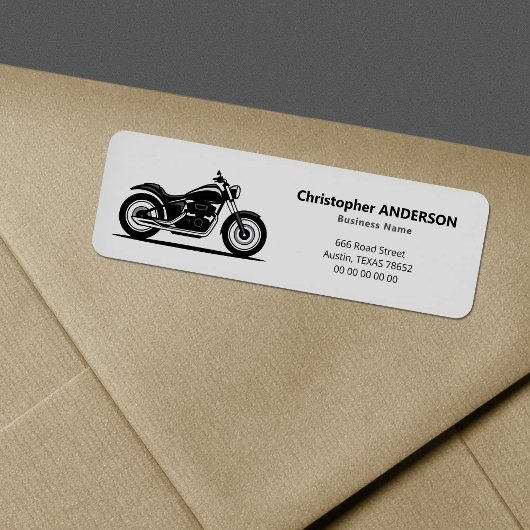 Sleek Black Motorcycle Return Address Label