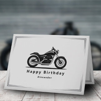 Sleek Black Motorcycle Silhouette Birthday Card Kaart