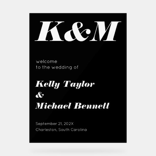 Sleek Black Welcome with Initials Acryl Bord (Voorkant)