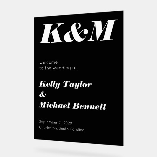 Sleek Black Welcome with Initials Acryl Bord (Hoek)