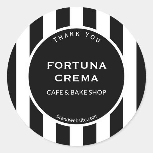 Sleek Black White Stripe Business Name Thank You Ronde Sticker (Voorkant)