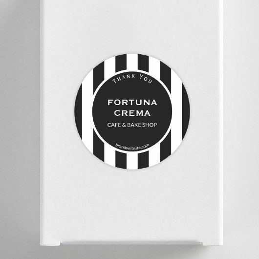 Sleek Black White Stripe Business Name Thank You Ronde Sticker