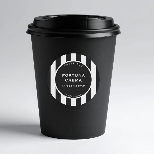 Sleek Black White Stripe Business Name Thank You Ronde Sticker