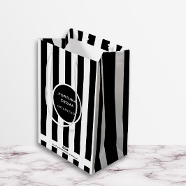 Sleek Black & White Stripes Small Business Brand Medium Cadeauzakje