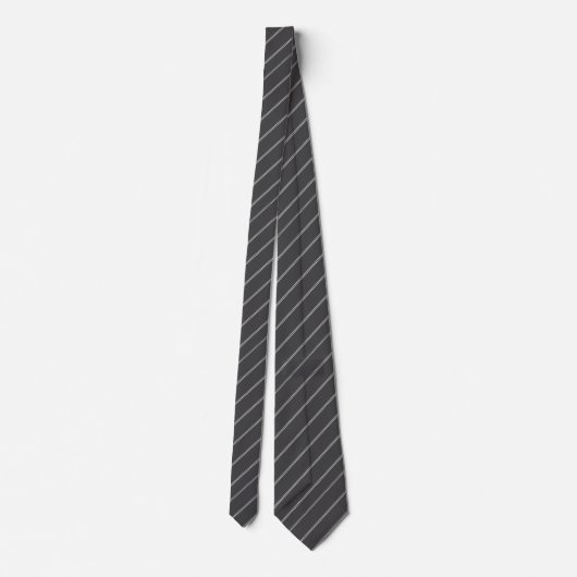 Sleek Charcoal Gray & Silver Diagonal Pinstripe Stropdas (Achterkant)