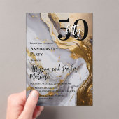 Sleek Gold | White Marble 50 Anniversary Party Acryl Uitnodigingen (Insitu (Draagbaar))