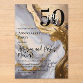 Sleek Gold | White Marble 50 Anniversary Party Acryl Uitnodigingen (Voorkant)
