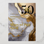 Sleek Gold | White Marble 50 Anniversary Party Folie Uitnodiging (Voorkant)
