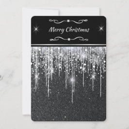 Sleek Minimalist Black Silver Sparkle Christmas Feestdagenkaart