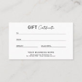 Sleek Modern Business Gift Certificate Contactkaartje (Achterkant)