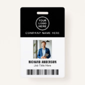 Sleek Modern Employee Photo Name Bar Code ID Badge (Voorkant)
