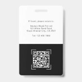 Sleek Modern Employee Photo Name QR Code ID Badge (Back)