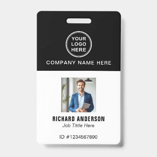 Sleek Modern Employee Photo Name QR Code ID Badge (Front)