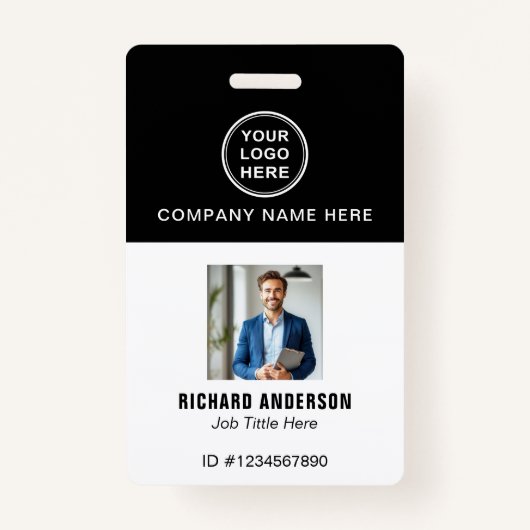 Sleek Modern Employee Photo Name QR Code ID Badge (Voorkant)