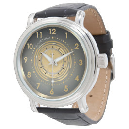 Sleek Modern Gold & Silver Dark Leather Custom Horloge