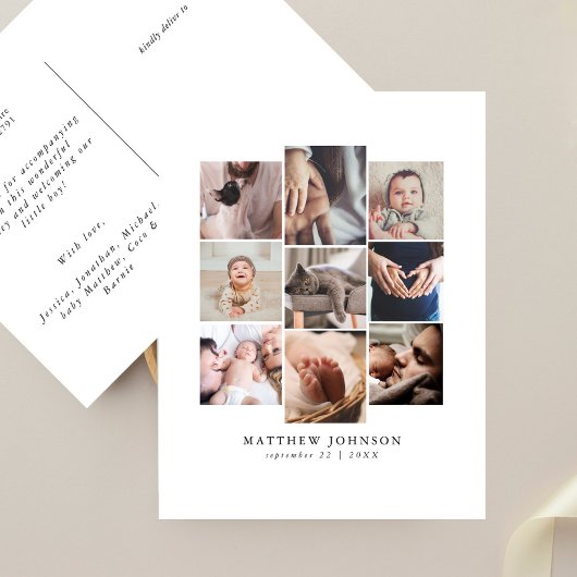 Sleek Multi Photo Minimal Baby Birth Annoucement Briefkaart