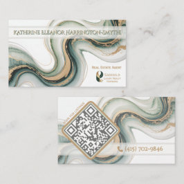 Sleek Sage Gold Marble Modern Realtor Logo QR Code Visitekaartje