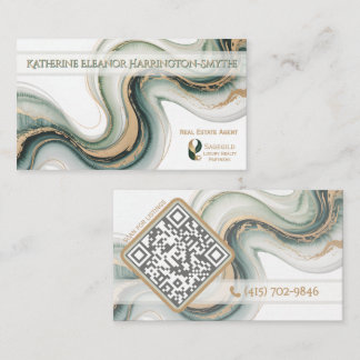 Sleek Sage Gold Marble Modern Realtor Logo QR Code Visitekaartje