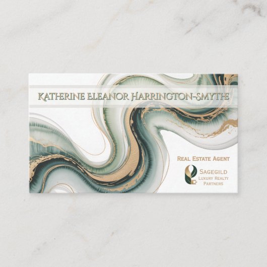 Sleek Sage Gold Marble Modern Realtor Logo QR Code Visitekaartje (Voorkant)
