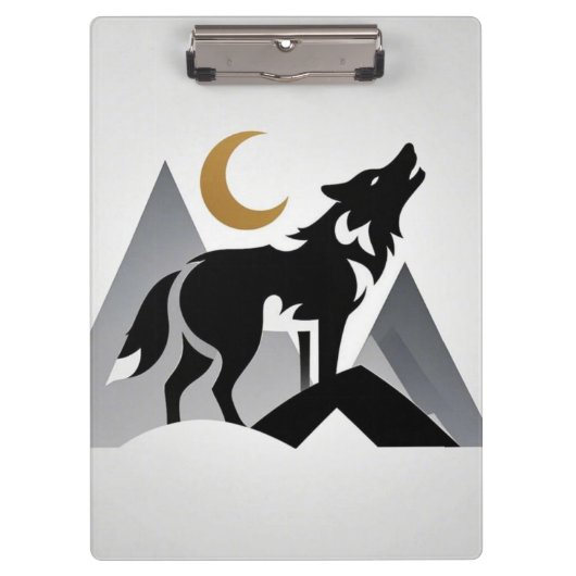Sleek wolf silhouet huilende halve maan klembord (Voorkant)