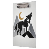 Sleek wolf silhouet huilende wassende maan klembord (Links)