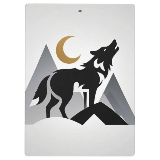 Sleek wolf silhouet huilende wassende maan klembord (Achterkant)