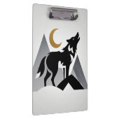 Sleek wolf silhouet huilende wassende maan klembord (Rechts)