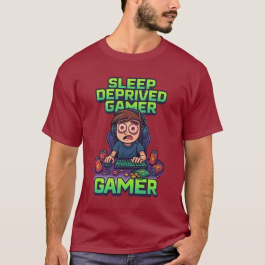 “Sleep Deprived Gamer – Funny Gaming T-Shirt” T-shirt (Voorkant)