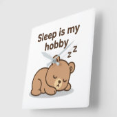 Sleep Is My Hobby – Cute Cartoon Bear Design Vierkante Klok (Hoek)