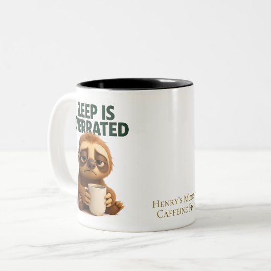 Sleep Is Overrated – Funny New Parent Mug Tweekleurige Koffiemok (Voorkant links)