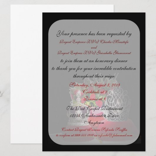 Sleep keizer en druk het Honorary Dinner Invitae i Kaart (Voorkant / Achterkant)