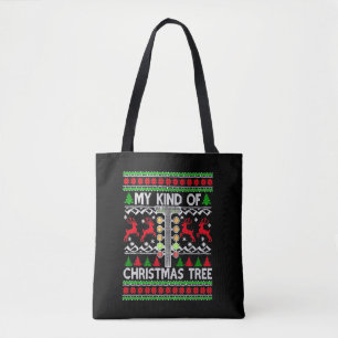 Sleep racekerstboom met een lelijke kerstkeuken tote bag