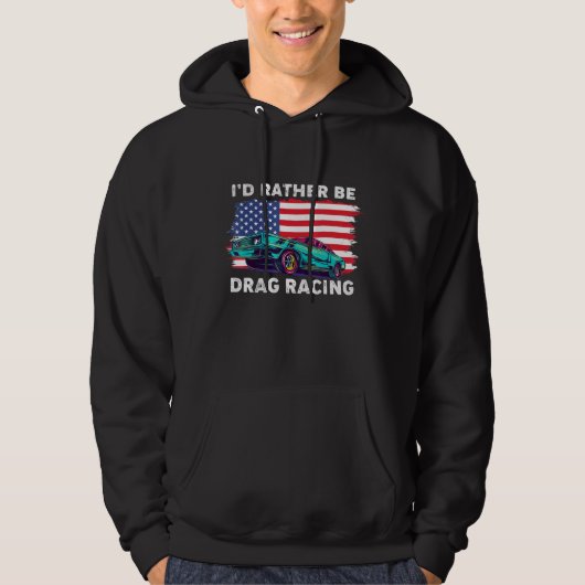 Sleep Racer Patriottic American Flag Drag Racing Hoodie (Voorkant)