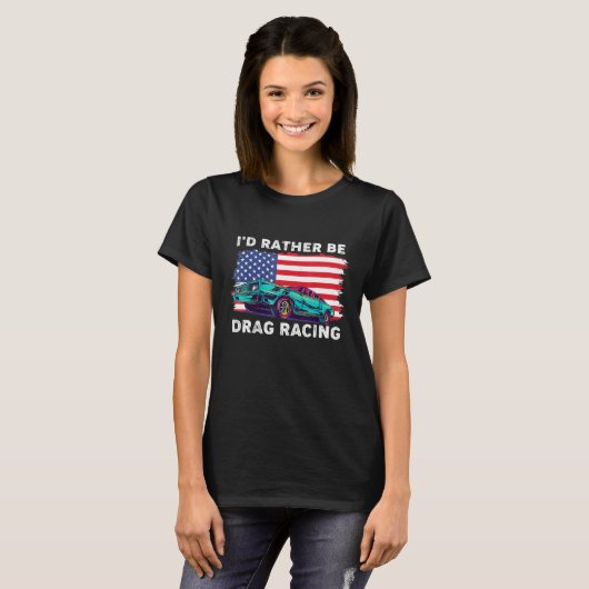 Sleep Racer Patriottic American Flag Drag Racing T-shirt (Voorkant volledig)