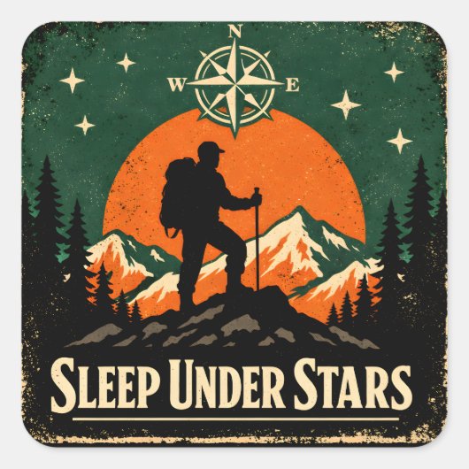 Sleep Under Stars – Stargazing Camper Nature Vierkante Sticker (Voorkant)