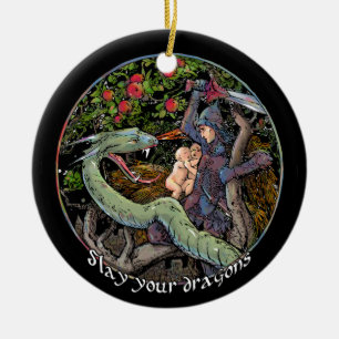 SLEEP UW DRAGONS, middeleeuwse kunst, Jordaanse Pe Keramisch Ornament