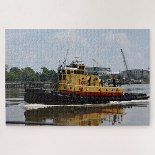 Sleepboot aan het werk bij de rivier legpuzzel