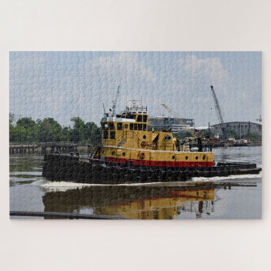 Sleepboot aan het werk bij de rivier legpuzzel (Horizontaal)