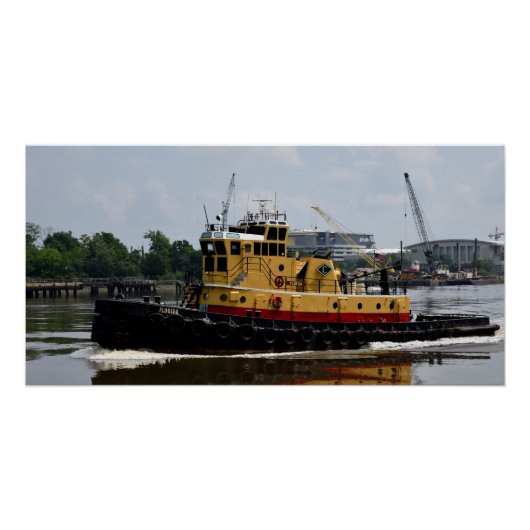 Sleepboot aan het werk bij de rivier perfect poster (Voorkant)