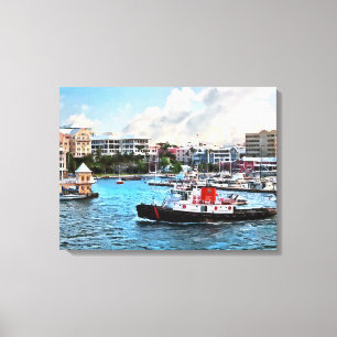 Sleepboot die Hamilton Harbour in gaat Canvas Afdruk