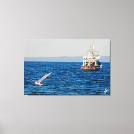 Sleepboot en vogel op Mutiny Bay #2 Canvas Afdruk (Voorkant)