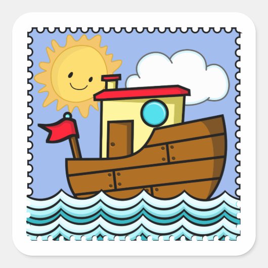 Sleepboot Zonnige Dag Vierkante Sticker (Voorkant)