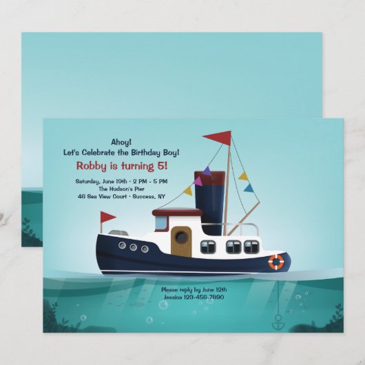 sleepbootuitnodiging kaart (Voorkant / Achterkant)